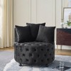 Wooakway 26" x 30" Velvet Swivel Chair with Button Tufted Design Movable Wheels Includes 3 Pillows Black - 2 of 4