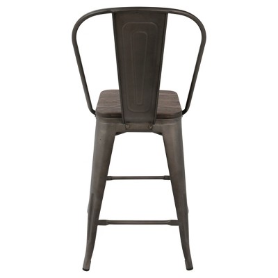 Antique and Espresso Industrial High Back Counter Stools - Set of 2