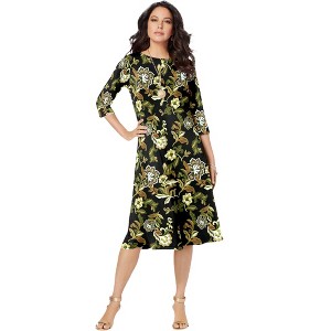 Roaman's Women's Plus Size Petite Ultrasmooth Fabric Boatneck Swing Dress - 1 of 4