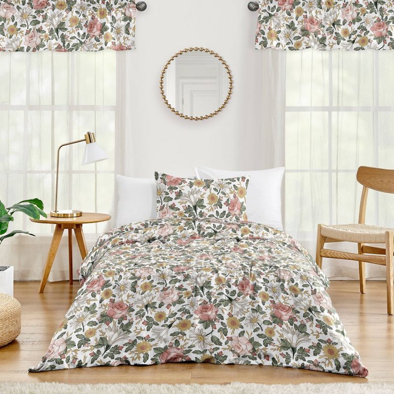 4pc Vintage Floral Twin Kids&#39; Comforter Bedding Set Green and Pink - Sweet Jojo Designs, 1 of 7