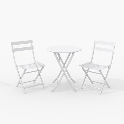 homfan 3-Piece Steel Bistro Set - 2 Weather-Resistant Folding Chairs & Table, Space-Saving for Patio/Balcony