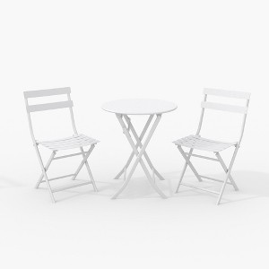homfan 3-Piece Steel Bistro Set - 2 Weather-Resistant Folding Chairs & Table, Space-Saving for Patio/Balcony - 1 of 4