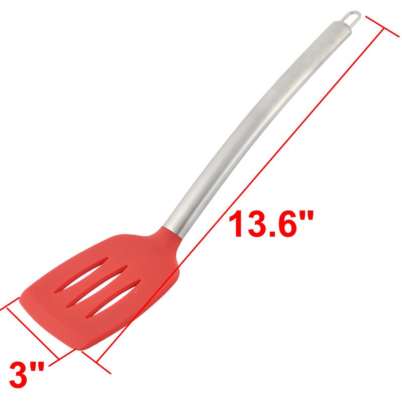 Unique Bargains Silicone Slotted Non Stick Heat Resistant Pancake Spatula Turner Red Silver Tone 1 Pc, 2 of 5