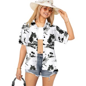 LA LEELA Women's Button Down Blouses Casual Summer Beach Party Blouses Shirt Hawaiian Blouse Short Sleeve Button Up Dress Tee Shirts - 1 of 4