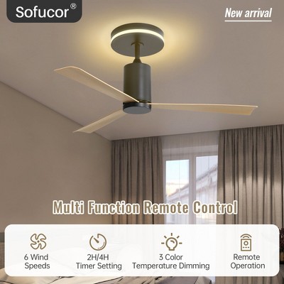 52'' Flush Mount Ceiling Fan with Light and Remote Control Indoor Outdoor Quiet Reversible DC Motor Modern LED Ceiling Fan Flush Mount Light kit