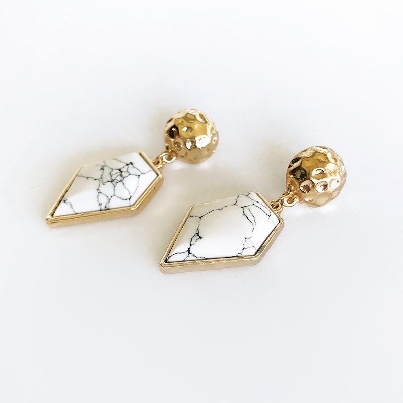 Sanctuary Project by sanctuaire Diamond Shaped Semi Precious White Howlite Drop Earrings Gold, 2 of 5