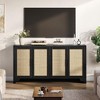 Homhougo 62 Inch Rattan Sideboard Buffet Cabinet, 4-Door Kitchen Storage Cabinet with Shelves Black - 4 of 4