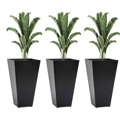 Outsunny 28" Tall Plastic Planters, 3-Pack, Large Taper Outdoor & Indoor Plastic Garden Flower Pots, for Entryway, Patio, Yard