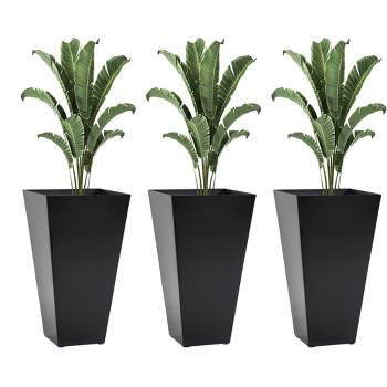 Outsunny 28" Tall Plastic Planters, 3-Pack, Large Taper Outdoor & Indoor Plastic Garden Flower Pots, for Entryway, Patio, Yard, Black