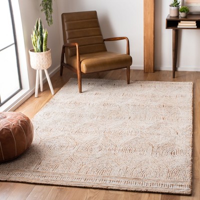 Ivory and Rust Abstract Tufted Wool Square Rug