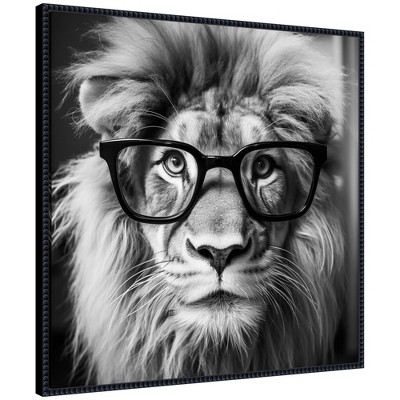 Kate & Laurel All Things Decor 30"x30" Sylvie Lion in Reading Glasses Framed Canvas by The Creative Bunch Studio Beaded Black