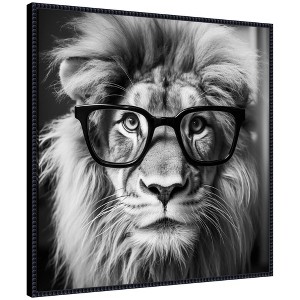 Kate & Laurel All Things Decor 30"x30" Sylvie Lion in Reading Glasses Framed Canvas by The Creative Bunch Studio Beaded Black - 1 of 4