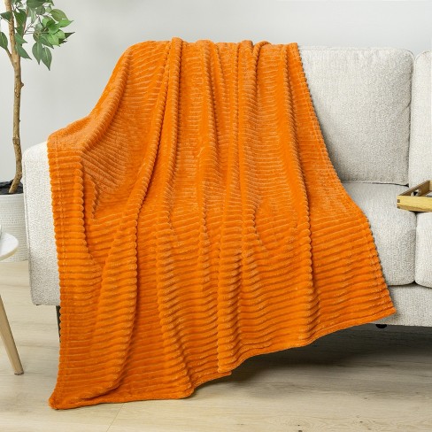 Pavilia Super Soft Fleece Flannel Ribbed Striped Throw Blanket Luxury Fuzzy Plush Warm Cozy For Sofa Couch Bed Orange throw 50x60 Target