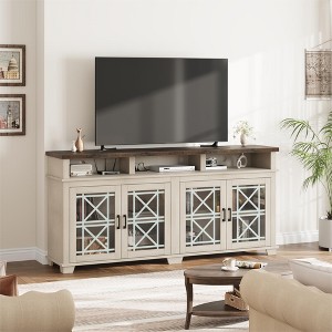 Farmhouse TV Stand, Mid Century Modern Entertainment Center with LED Lights and Storage, Wooden Media Console for Living Room Bedroom, White - 1 of 4