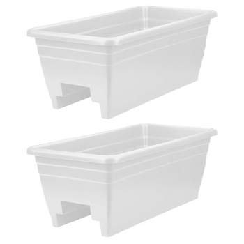 The HC Companies 24 Inch Wide Heavy Duty Plastic Deck Rail Mounted Garden Flower Planter Boxes with Removable Drainage Plugs, White (2 Pack)