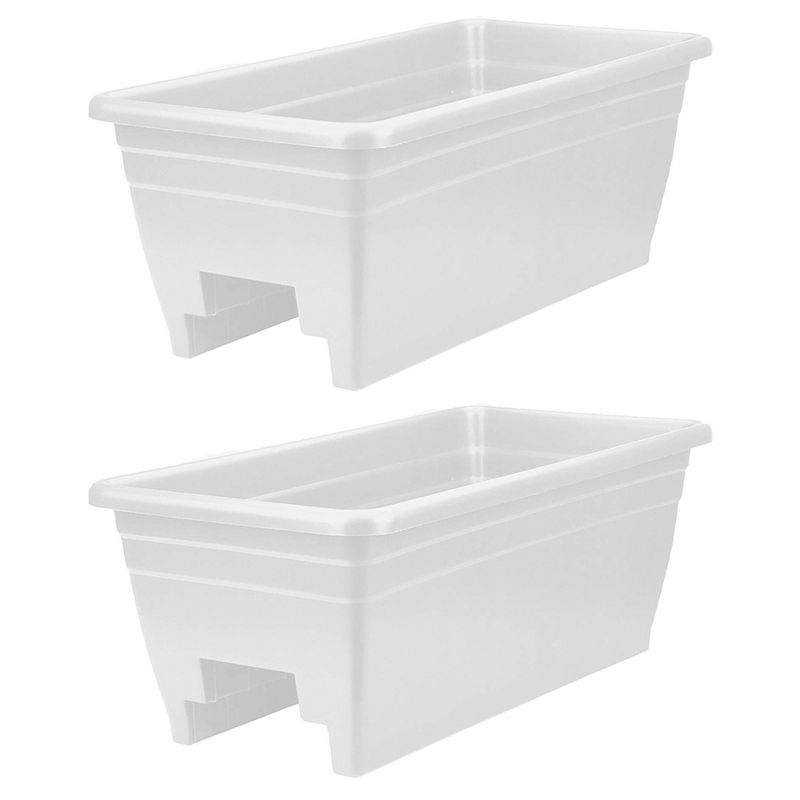 The HC Companies 24 Inch Wide Heavy Duty Plastic Deck Rail Mounted Garden Flower Planter Boxes with Removable Drainage Plugs, White (2 Pack), 1 of 8