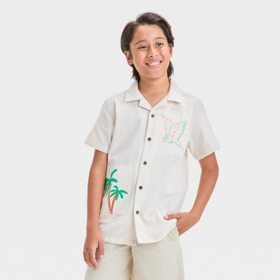 Boys' Short Sleeve Embroidered Button-Down Shirt - Cat & Jack™ Cream