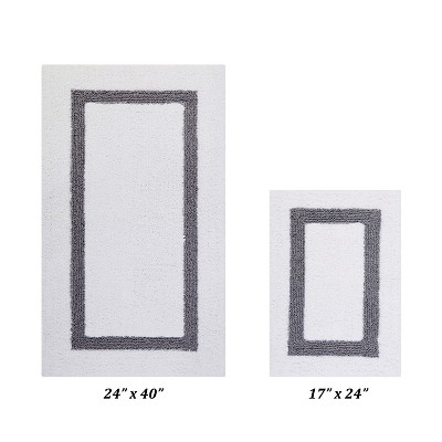 Hotel 2 PC Bath Rug 100% Premium Cotton Tufted Weave Two Tone Reversible Bathroom Rug, Super Soft Absorbent, Machine Washable Bath Mat