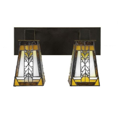 Toltec Lighting Apollo 2 - Light Vanity in  Dark Granite with 5" Square Santa Cruz Art Glass Shade