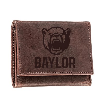 Evergreen NCAA Baylor Bears Brown Leather Trifold Wallet Officially Licensed with Gift Box