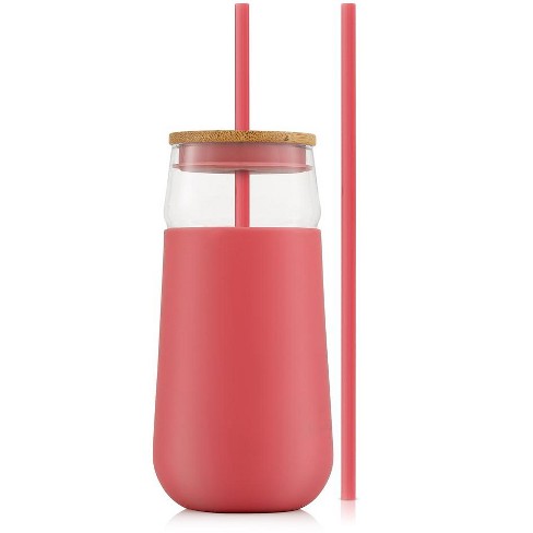 Joyjolt Glass Tumbler With 1 Straws & Non Slip Silicone Sleeve - 20 Oz -  Pink : Target