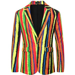 Lars Amadeus Men's Notch Lapel Prom Party Rainbow Striped Suit Jacket - 1 of 4