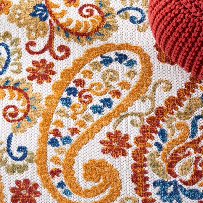 Cabana Cream and Navy Floral Square Area Rug