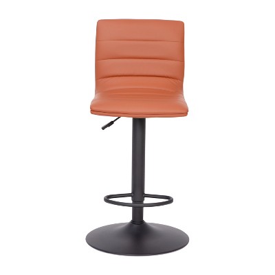 Cognac Vinyl Adjustable Swivel Barstool with Black Metal Base
