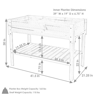 Sunnydaze Stained Fir Wood Raised Garden Bed with Shelf