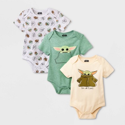 Image of Baby Boys' 3pk Lucasfilm Baby Yoda Bodysuit - 0-3M