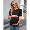 Clearlove Maternity T Shirts Women's Knit Floral Print Tops Crew Neck Pregnancy Short Sleeve Striped Ruched Side Casual Tops - 2 of 4