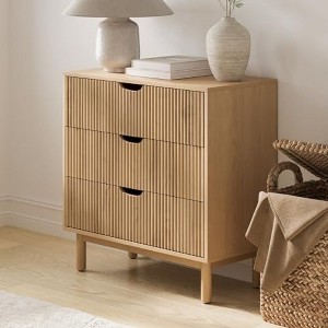 Stead Fluted 3 Drawer Dresser - Large Nightstand with Ample Storage - Living Room and Bedroom Furniture (Natural Oak) - 1 of 4
