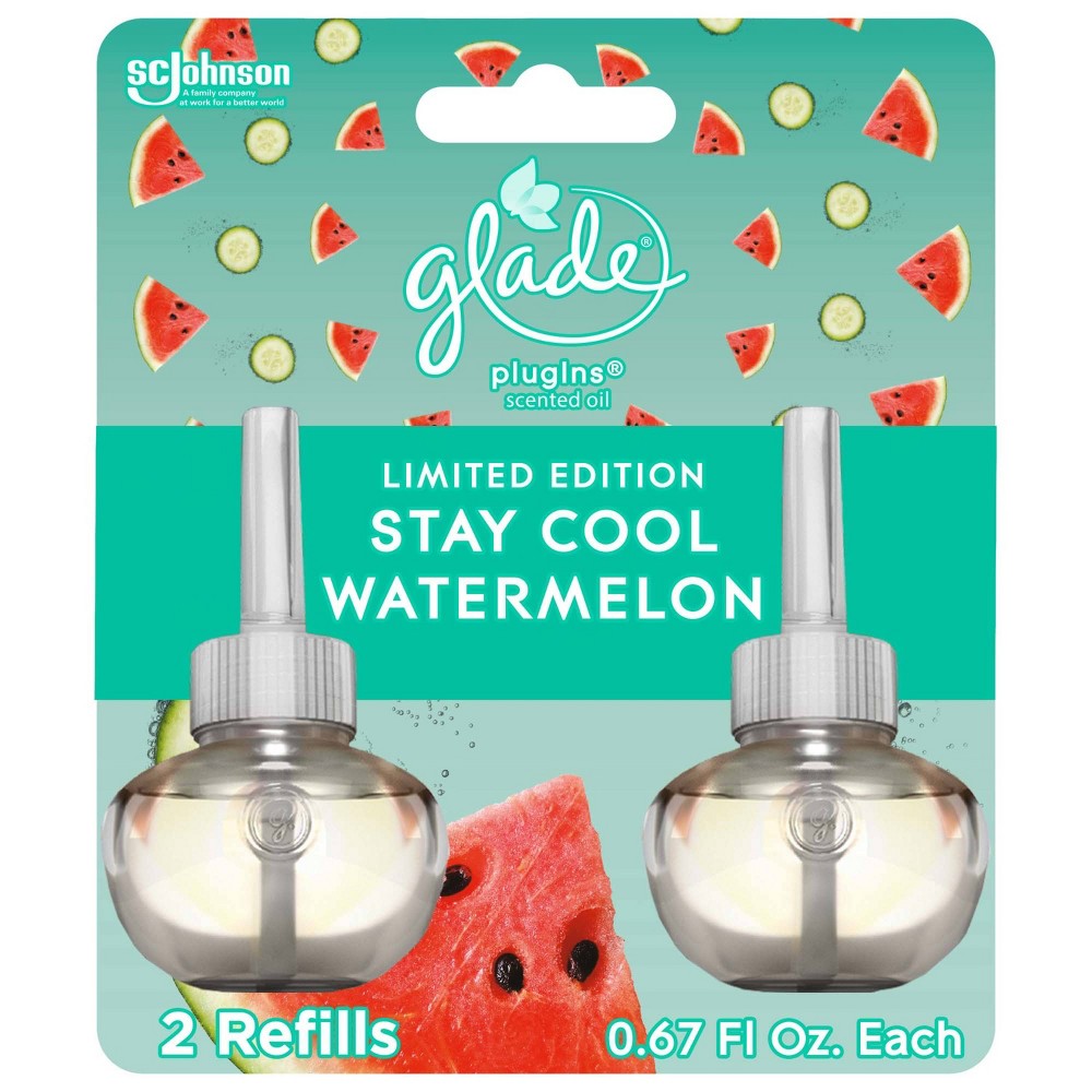 Glade PlugIns Scented Oil Air Freshener Refills Stay Cool Watermelon, 2ct/1.34oz