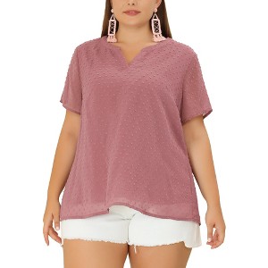 Agnes Orinda Women's Plus Size Pin Dots Notched V-Neck Dressy Trendy Fashion Casual Summer Blouses - 1 of 4