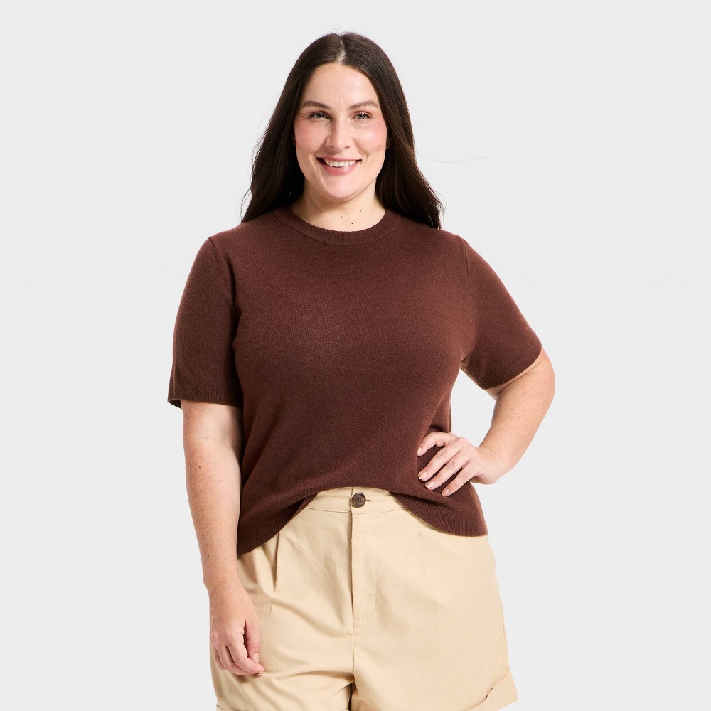 Women's Short Sleeve Crewneck Sweater - A New Day™ Brown 3X