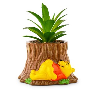 Silver Buffalo Disney Winnie the Pooh Tree Stump 5-Inch Planter With Artificial Succulent - 1 of 4