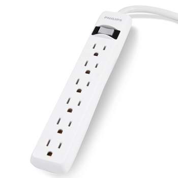 Philips 6-Outlet Surge Protector with 2ft Extension Cord, White