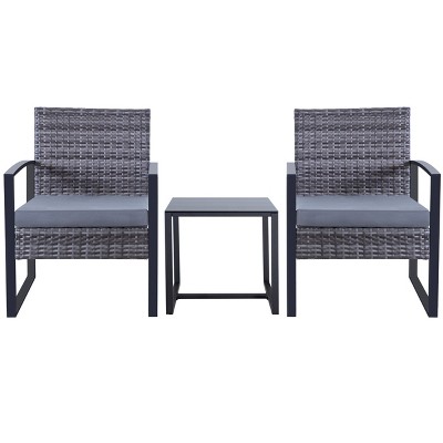 3-Piece Outdoor PE Wicker Patio Chair and Table Set with Washable Cushions for Balcony or Poolside-The Pop Home