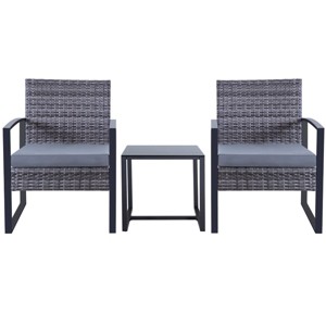 3-Piece Outdoor PE Wicker Patio Chair and Table Set with Washable Cushions for Balcony or Poolside-The Pop Home - 1 of 4