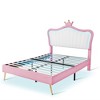 Full Size Bed Frame With LED Lights,  Modern Full Size Upholstered Princess Bed With Crown Headboard For Girls Pink - 3 of 4