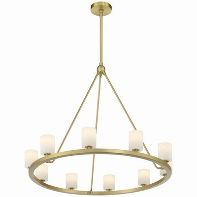 Soft Brass 10-Light Chandelier with White Stone Shades