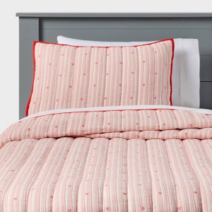 Twin Patisserie Heart Striped Kids' Quilt Set Pillowfort™