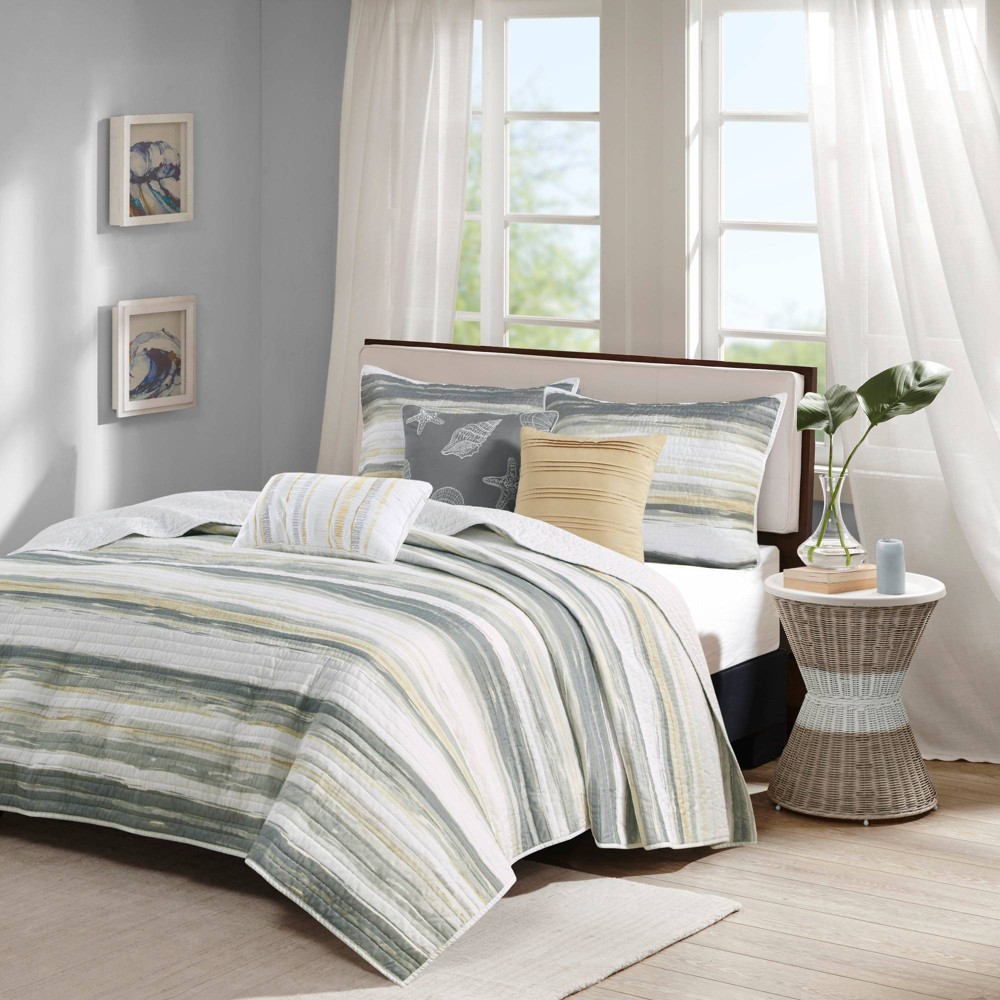 Photos - Duvet Madison Park 6pc Full/Queen Fairbanks Quilted Microfiber Coverlet Set Yell