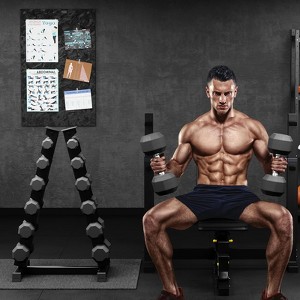 Premium Rubber Coated Hex Dumbbell Weight Set With Rack, Multiple Packages,210LB/350LB/450LB/550LB for Home Gym, Coated Hand Weights for Workouts - 1 of 4