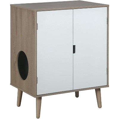 Penn-Plax Contemporary Cat Litter Hide-Away Cabinet Grey with White Doors