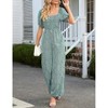Women's Summer Smocked Jumpsuits Casual Square Neck Short Sleeve High Waist Wide Leg Rompers with Pockets - 3 of 4