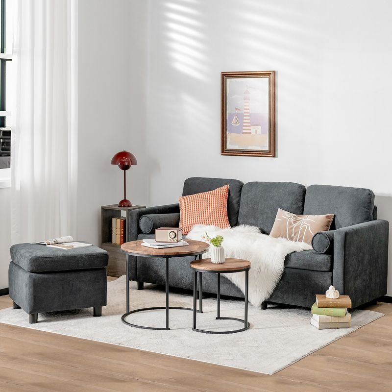 Costway Convertible Sectional Sofa 3 Seat L-Shape Couch Movable Ottoman Toweling Fabric, 2 of 11