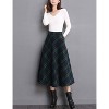 Women's Wool Plaid A-Line Skirt - Winter Warm Elastic Waist Pleated Long Skirt Green2 - 2 of 4