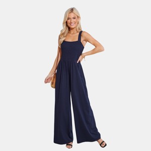Women's Elegant Navy Smocked Jumpsuit for Summer - Cupshe - 1 of 4