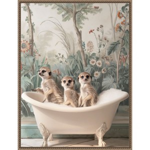 Amanti Art Meerkat Bath Time Fun by Niky Rahner Framed Canvas Wall Art - 1 of 4